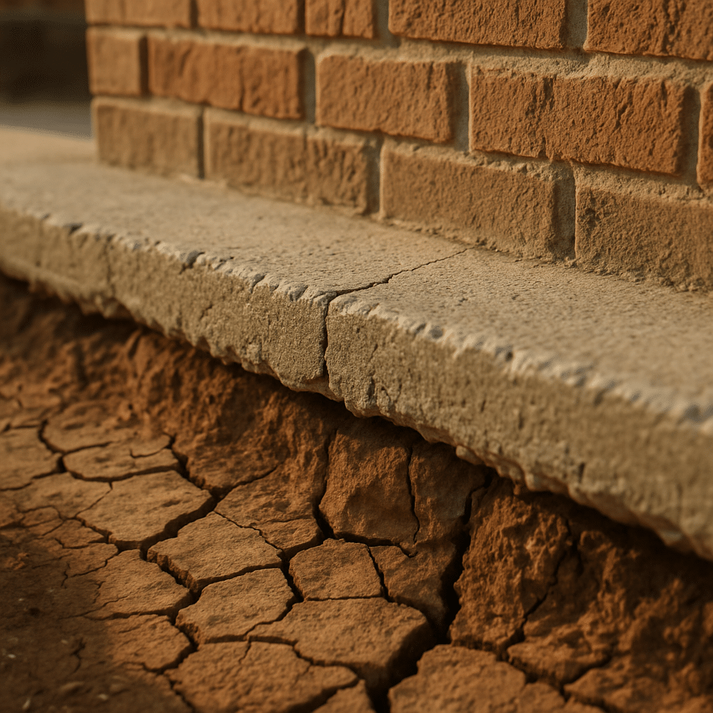 Reinforces the problem that prompts scheduling an assessment - visible foundation cracking and clay movement at a mult